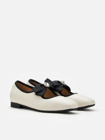 PAZZION, Camilla Diamante Bow Flats, Beige